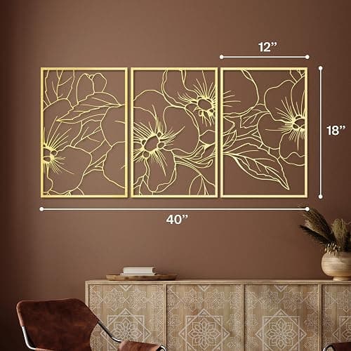 Vivegate Gold Minimalist Floral Single Line Metal Wall Art Decor - 18"X12" 3 Packs Gold Floral Abstract Minimalist Lines Wall signs for Hanging home wall decor thumbnail 4