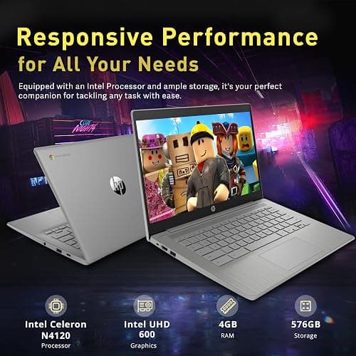 HP Chromebook 14" HD Laptop for Business & Students, Intel Celeron N4120, 4GB LPDDR4, 576GB Storage(64GB eMMC+512GB Docking Station), UHD Graphics, Webcam, Long Battery Life, Chrome OS, Modern Gray thumbnail 3