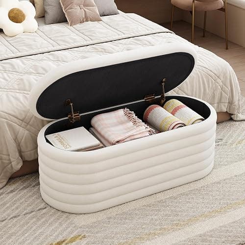 FAVSH 40 inch Upholstered Storage Ottoman Bench,Ready to go,Beige | Chenille Fabric Storage Ottoman, End of Bed Stool,Large Bench Hidden Storage,No Assembly,for Living Room, Bedroom, Apartment thumbnail 3