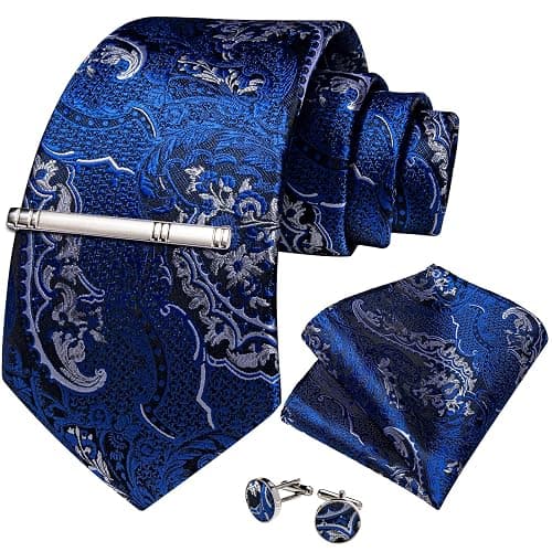 DiBanGu Paisley Ties for Men Silk Necktie and Pocket Square Cufflinks Tie Clip Set Woven Classic Mens Tie for Wedding Party thumbnail 3