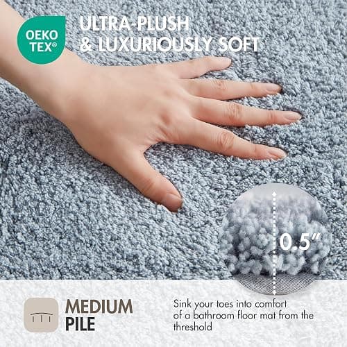 Madison Park Evan 100% Cotton Bathroom Non Slip Backing-Luxurious Tufted Plush Bath Mat Absorbent, Quick Dry, Spa Design Shower Room Décor, 20x30" Blue thumbnail 4