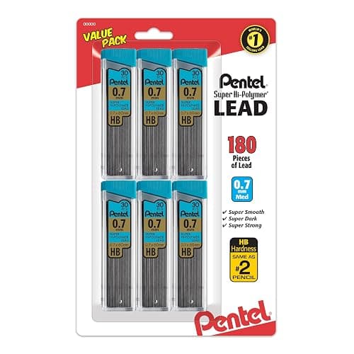 Pentel Super Hi-Polymer Refills, 0.7 mm Medium, HB, 180 Pieces of Lead (C27BPHB6) - Image 1