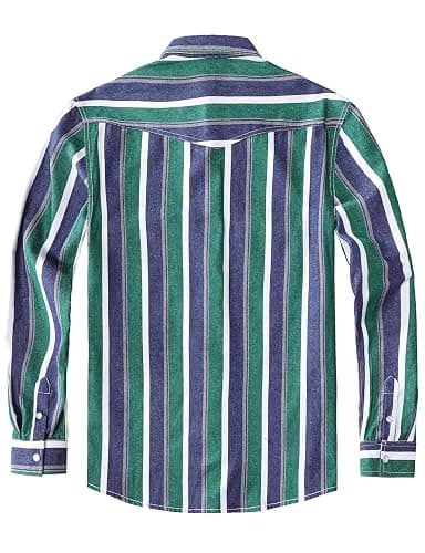 JOGAL Mens Striped Western Shirts Long Sleeve Pearl Snap Casual Cowboy Shirt Regular Fit Work Shirts with Two Pockets thumbnail 2