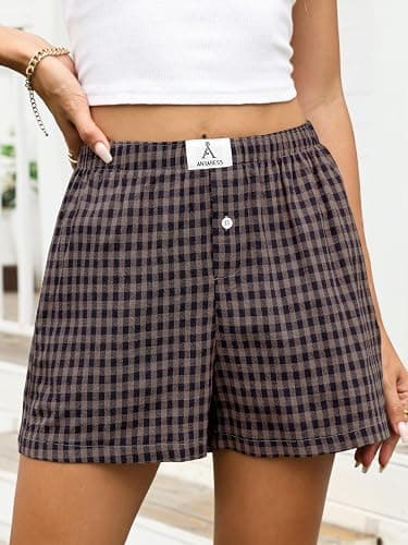 ANRABESS Boxer Shorts for Women Gingham Pajama 2026 Summer Casual Lounge Sleep Plaid Shorts Y2K Beach Bottoms thumbnail 4