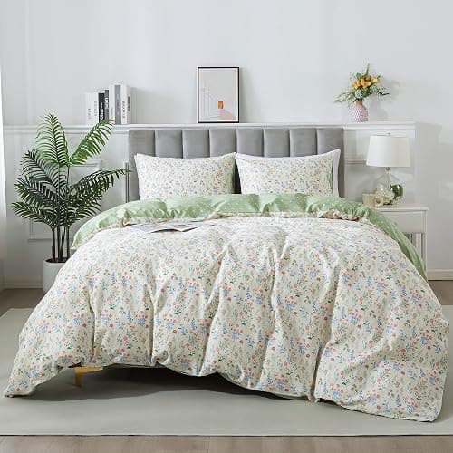 HoneiLife Duvet Dover Queen Size - 100% Cotton Bedlinen Set, Floral Comforter Cover with Zipper Closure & Corner Ties, 3-PC Wildflower Comforter Cover Sets thumbnail 2