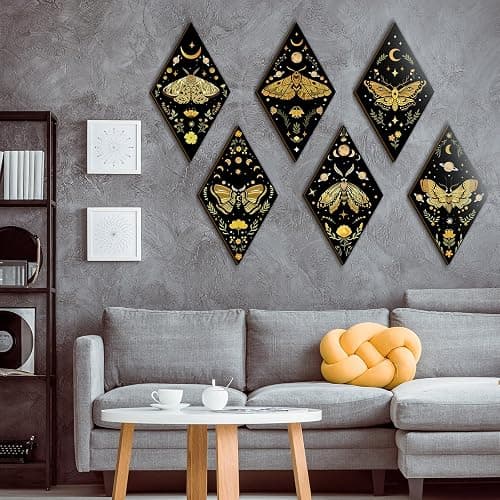 Sintuff 6 Pcs Halloween Gothic Butterfly Witch Wall Decor Art | Sun Moon Phases, Butterfly Hanging Wooden Ornament, Minimalist Farmhouse Pediment, Home Decor, for Living Bedroom Room thumbnail 3