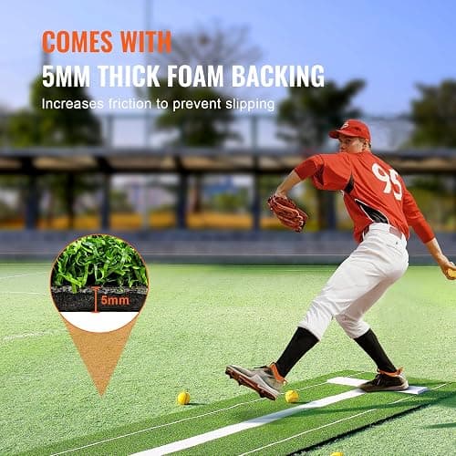 VEVOR 10x3ft Softball/Baseball Pitching Mat with Rubber Mound - Anti-Fade Turf & Anti-Slip Foam Backing, Portable Fastpitch Training Aid for Indoor/Outdoor Practice (Red/Green) thumbnail 3