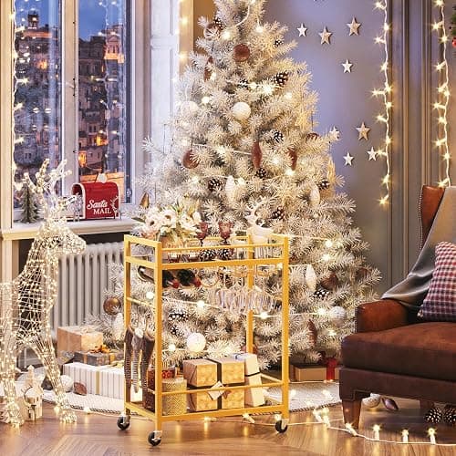 TUTOTAK Bar Cart, Serving Cart for Home, Drink Cart, Mobile Kitchen Shelf with Wine Rack and Glass Holder, Rolling Beverage Cart, Gold BC01BB031 thumbnail 3