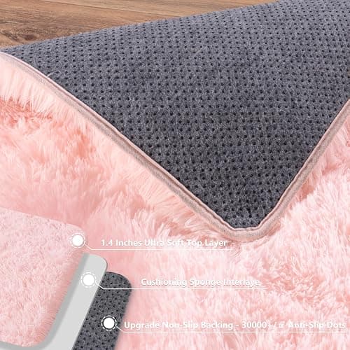 plumlik Pink Rugs for Living Room, 6x9 Area Rug for Bedroom Girls Kids Room, Fluffy Shaggy Shag Carpet, Soft Non Slip Aesthetic Decor for Home thumbnail 7