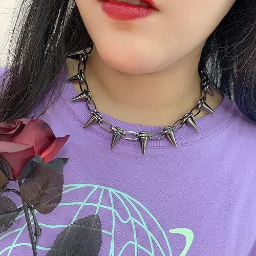 Reaowazo Spike Chokers for Women Choker Goth Necklaces Mens Chain Choker Collar Punk Streetwear Handmade Adjustable Vintage Rivet Jewelry thumbnail 2