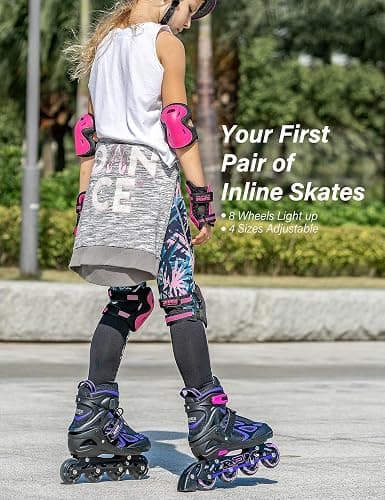 2PM SPORTS Vinal Girls Adjustable Flashing Inline Skates, All Wheels Light Up, Fun Illuminating Skates for Kids Men Adult Women and Boys thumbnail 2