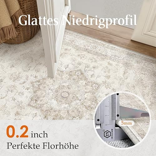 PureCozy Vintage Beige Teppich Wohnzimmer 120x170cm Schlafzimmer Wohnzimmerteppich Boho Waschbarer Carpet Weich rutschfest Teppiche Esszimmer Büro Kurzflor Groß Tepich thumbnail 5