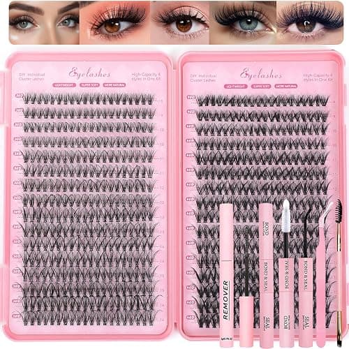 Lash Clusters Kit, 640 Pcs Eyelashes Cluster Extensions Kit 9-16mm Flufffy Individual Lashes 30D-60D D Curl False Eyelashes with Thin Band Match Tools for DIY (30D+40D Kit 9-16mm) - Image 1