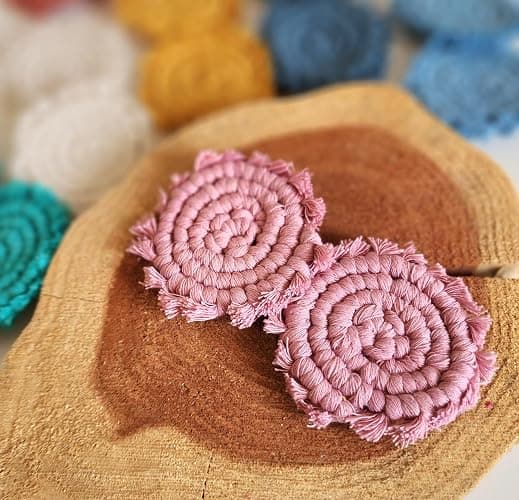 Cotton Car Coasters for Cup Holders, 2PC Car Cup Coasters, Drink Coaster Holder, Cute cupholder Coaster Accessories for Women, Macrame, Boho(Champagne Pink) thumbnail 9