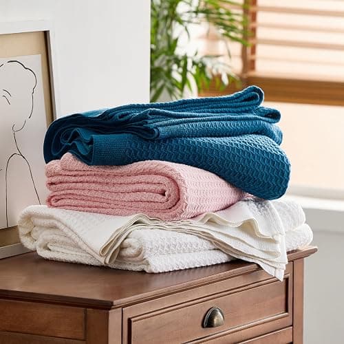 Bedsure Gentlesoft 100% Cotton Blanket Queen Size for Bed - Breathable and Soft, Thick Cozy Waffle Weave Christmas Blanket Gift for Women, Pink, 90x90 Inches thumbnail 8