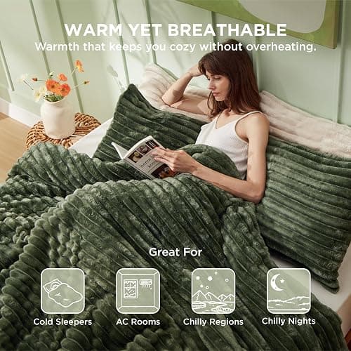 Bedsure Fluffy Comforter Set Twin - Super Soft Faux Fur Bed Set Olive Green, Warm Plush Fleece Winter Bedding, 2 Pieces, 1 Shaggy Fuzzy All Seasons Twin Size Comforter with 1 Pillowcase thumbnail 5