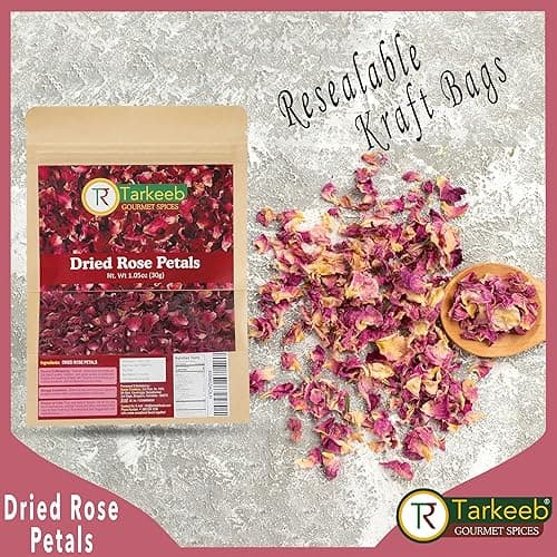 Tarkeeb Dried Rose Petals ~ All Natural | Edible Rose Petals | Dried Flower Petals for Herbal Tea, Decoration, Rose Sprinkles, Topping on Cupcakes, Desserts - Net Weight: 1.05oz/30g | Indian Origin | thumbnail 3