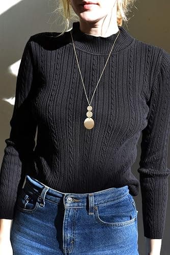 PERNNLA PEARL Long Disc Pendant Necklace for Women 18K Gold Plated Sweater Chain Fashion Jewelry thumbnail 3