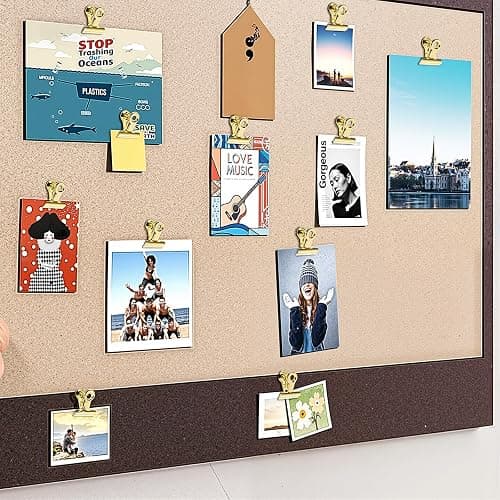 Golden Push Pins Clips (30 Pcs), Upgraded Thumb Tacks with Metal Clips for Cork Board, Bulletin Board Photos Notes Documents, No Hole Paper Clips Durable Office and School Supplies with Stronger Glue thumbnail 3