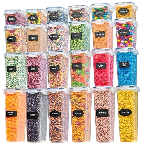 Airtight Food Storage Containers Set - Air Tight Pantry Storage Containers with Lids - Pasta Flour Sugar Cereal Containers - Storage Containers for Food - Kitchen Storage Container (Clear-24 Pack) thumbnail 7