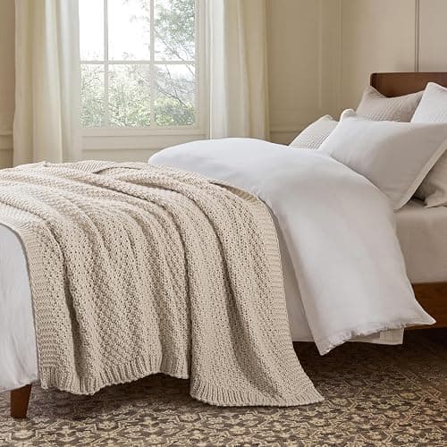 WDCOZY Chunky Cable Knit Throw Blanket Super Soft Warm Knitted Throw Blanket for Couch, Sofa, Chair, Bed Lightweight Breathable Cozy Comfortable Home Decorative Camel Tan Beige 50x60 Inches thumbnail 3