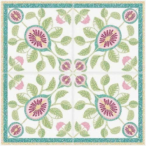 HOMETITUTE Teal Border Fig Floral Peel and Stick Tile Art Deco,12"x12" | Vinyl, Self Adhesive Vinyl Floor Tiles, Self Adhesive Decals Removable Flooring Stickers; kitchen,bathroom,entryway - Image 1