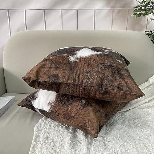 TOMWISH Pack of 2 Throw Pillow Covers Christmas Cowhide Printing Western 18x18 Pillow Cover,Decorative Throw Pillows Cushion Covers for Home Living Room Sofa Bedroom thumbnail 5