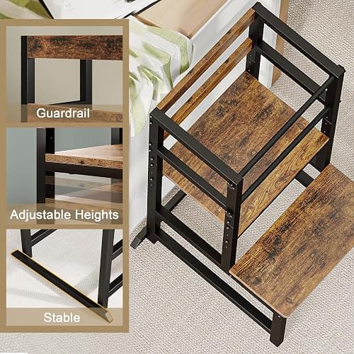 INNOD Kitchen Step Stool for Toddlers, Height Adjustable Toddler Tower with Safety Rail, Steel and Wood Toddler Kitchen Stool Helper Kids, Stool for Kids, Learning Tower, Kids' Desk Brown - Wood thumbnail 6