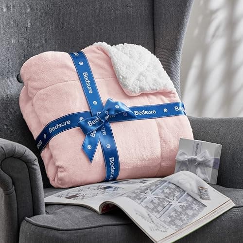 Bedsure GentleSoft Sherpa Fleece Throw Blanket for Couch - Thick and Warm Throw Gifts for Women and Girls, Soft Fuzzy Plush Christmas Blanket for Winter, Room Home Decor, Pink, 50x60 Inches thumbnail 8