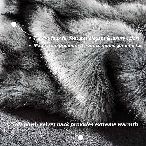 BATTILO HOME Silver Grey Faux Fur Throw Blanket for Couch, Bed, Fake Fur Blankets & Throws, Thick Warm Heavy Fluffy Fuzzy Elegant Furry Blanket Long Pile with Black Tips, 50"x60" thumbnail 4