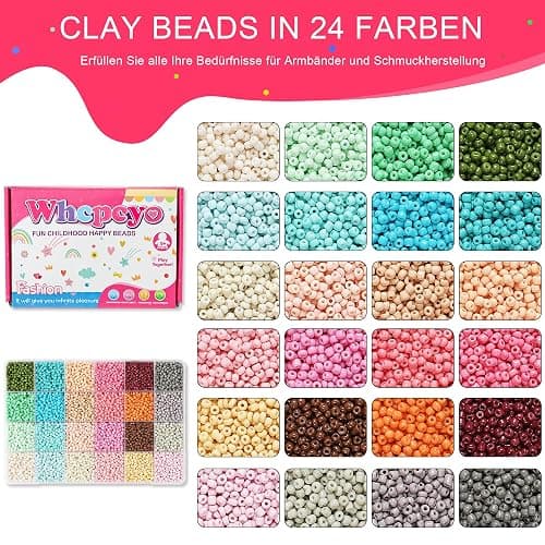 WHCPCYO 12000 Stück 24 Farbe Selber Machen Perlen für Armbänder 3mm Set Zum Auffädeln, Mit Nummer Buchstaben, Holz Perlen, Geschenkidee für Weihnachten, Urlaub, Geburtstage, Partys, Belohnungen thumbnail 4