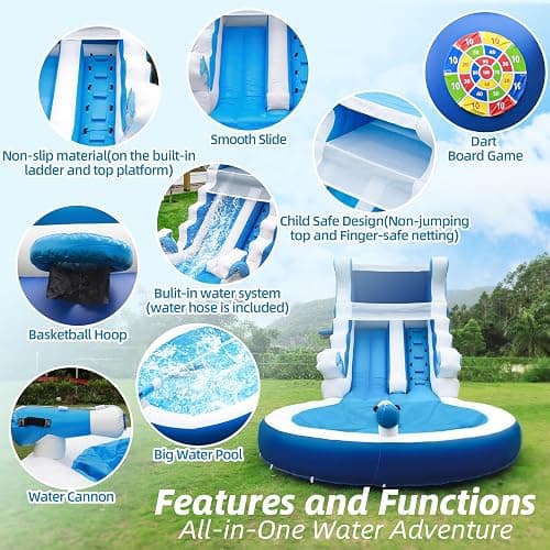 HXDOGSP Inflatable Water Slide Commercial Grade: 24FT(L) Water Bounce House for Adults & Teenagers - Big Pool, Premium PVC, Dolphin Style, Wet & Dry, 950W Blower - for Backyard Outdoor Birthday Party thumbnail 5
