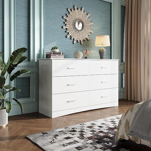 WLIVE White Dresser with 6 Drawers, Wide Wooden Chest of Drawers for Bedroom, Large White Storage Tower Unit, Modern Minimalist Closet Store Organizer for Living Room, Hallway thumbnail 2