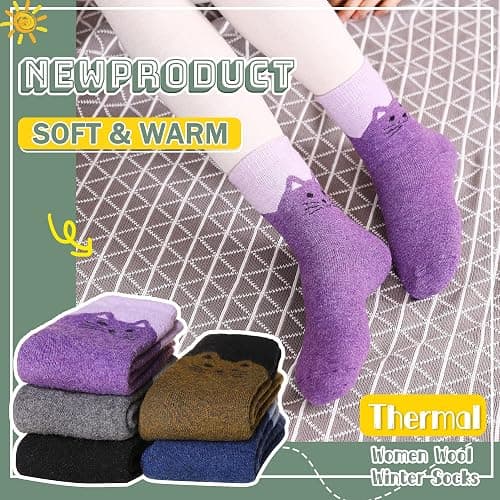Velice Women Wool Socks Thick Thermal Hiking Warm Winter Crew Cushion Cozy Work Boot Socks 5 Pairs thumbnail 2