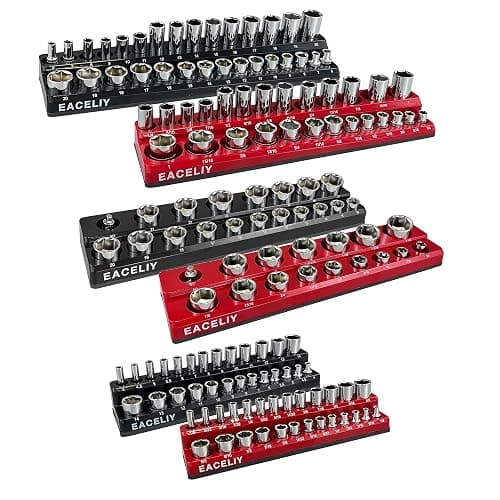 EACELIY 6-Piece Magnetic Socket Organizer Set, 1/2", 1/4" and 3/8" SAE & Metric Deep & Shallow Socket Holder Kit, holds 141 stanard Sockets, attaches to steel box/tool cart (sockets not included) - Image 1