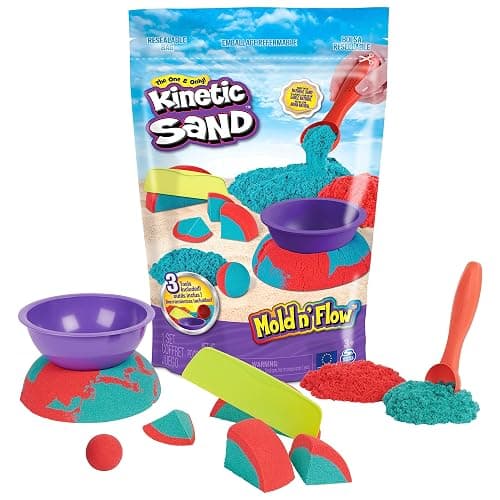 Kinetic Sand Mold n’ Flow with 1.5lbs Red & Teal Play Sand, 3 Tools, Sensory Toys, Holiday Gifts & Stocking Stuffers for Kids Ages 3 and up - Image 1