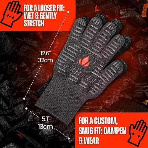 GRILL HEAT AID BBQ Grill Gloves 1472°F - Extreme Heat Resistant Oven Mitts for Grilling, Smoker & Fire Pit with Silicone Grip & EN407 Cut Resistance - Mid Cuff, Black thumbnail 5