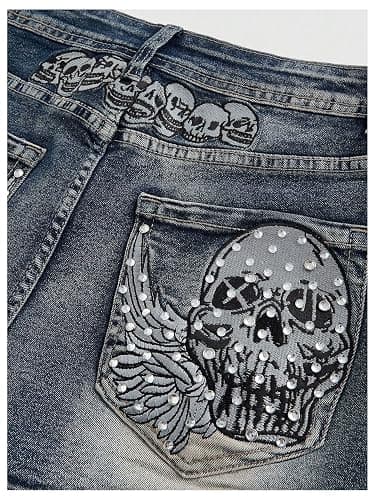 Milumia Women's Y2k Rhinestone Denim Shorts Punk Skinny Mini Jean 2000s | Rave Music Festival Outfits,Grunge,Punk,Gothic,Bedazzled,Streetwear thumbnail 5