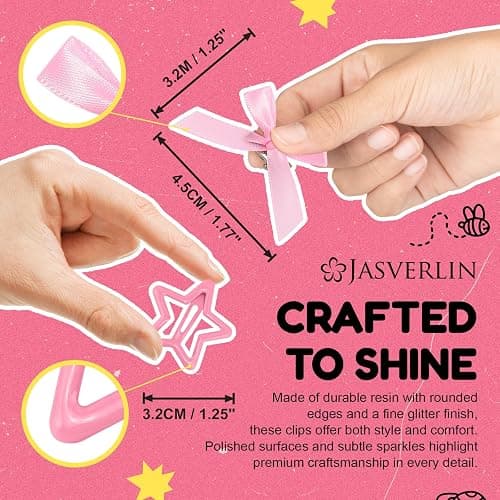 JASVERLIN 60 Pcs Hair Bows for Girls Pink, Mini Bow Clips Y2k Cute Hair Accessories Set, Small Cutecore Ribbon Barrettes with Glitter Star Clips for Women Teens thumbnail 6