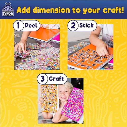 Purple Ladybug 3D Puffy Stickers for Kids - 40 Sheets, 950+ Foam Stickers for Toddler Girls & Boys, Classroom & Teachers Must Haves, Boredom Buster - Back to School Gift for Kindergarten Girls & Boys thumbnail 7