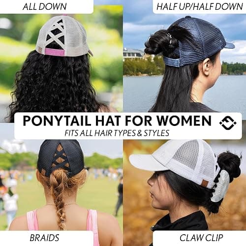 Funky Junque Ponytail Hat for Women - Baseball Cap with Adjustable Fit & High Pony Tail Criss Cross Back for Everyday Wear thumbnail 6