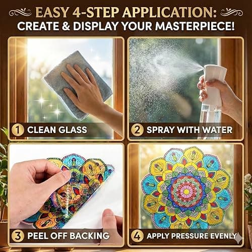 Hula Home Stained Glass Mandala Art Kit - DIY Window Clings with Markers, 10 Suncatchers - Perfect Hobby for Adults, Kids, Teens & Seniors - Ideal Gift for Beginners, Women & Elderly thumbnail 4