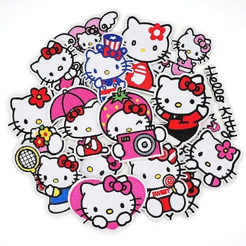 WUTAOBON 17Pcs Cute Cartoon Kitty Patches, Kids Embroidered Iron on/Sew on Applique Patches for Hats, Backpacks, Shirts, Shoes thumbnail 7
