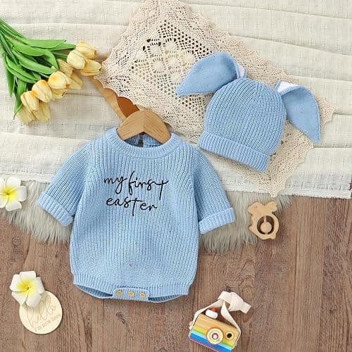 Amnnchya My First Easter Baby Girl Boy Outfit Newborn Knit Sweater Long Sleeve Oversized Pullover Sweatshirt Romper thumbnail 6