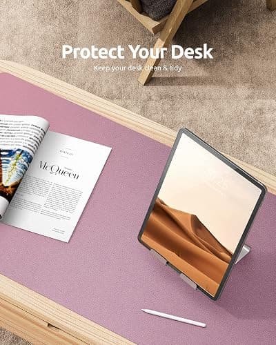 YSAGi Leather Desk Mat, Large Mouse Mat, Non-Slip Desk Pad, Waterproof PU Leather Table Protector Writing Pad for Office and Home (60 x 35 cm, Pale Mauve) thumbnail 7