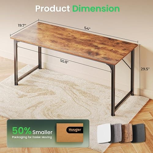 Huuger Computer Desk, 55 Inch Home Office Desk, Gaming Writing Work from Home Study Desk, Large Legroom, Sturdy Metal Frame, Modern Simple, Rustic Brown thumbnail 2