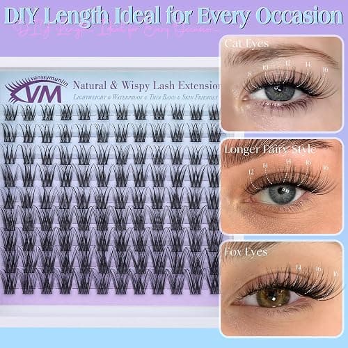 Lash Clusters Kit Wispy Eyelash Extension Kit Natural Lash Extension Kit CC Curl Cluster Eyelash Extensions DIY Individual Lashes Kit Eyelash Clusters Kit with Bond and Seal Tweezers by Vanssymunlin - D-Lightweight thumbnail 2