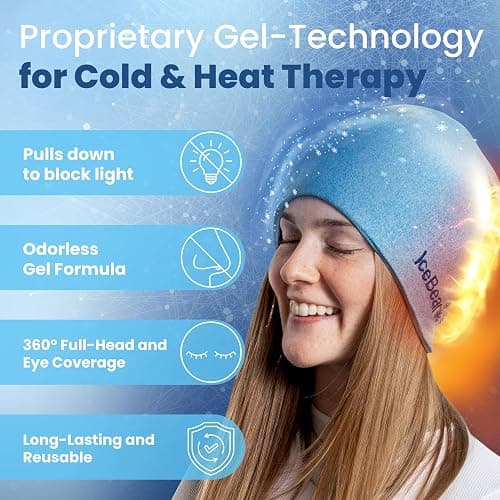 IceBeanie Migraine Relief Cap, As Seen on Shark Tank, Soft & Stretchy Gel Tension Headache Relief Cap, Extended Cooling Hangover Ice Hat, Odorless Head Wrap Ice Pack Wrap, Headache Migraine Mask thumbnail 3