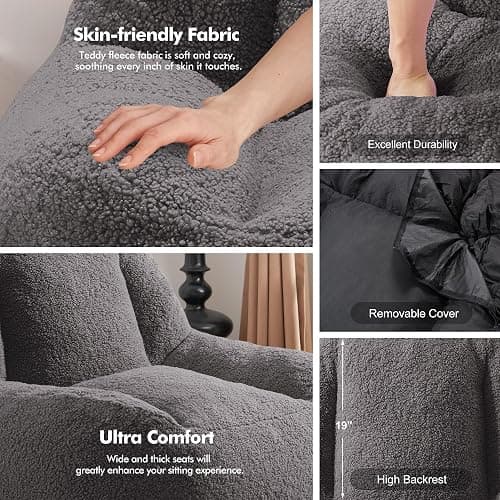 Homguava Bean Bag Chair Sherpa Bean Bag Lazy Sofa Beanbag for Adults, Teens with High Density Foam Filling Modern Accent Comfy Chair for Living Room, Bedrooms thumbnail 6