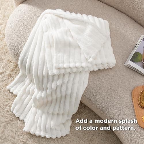Bedsure White Throw Blanket for Couch - GentleSoft Cozy Soft Blankets for Women, Cute Small Fleece Throws for Girls, Birthday Gifts for Women, for Mom, Off White, 50x60 Inches - Off White - Throw (50" x 60") thumbnail 5